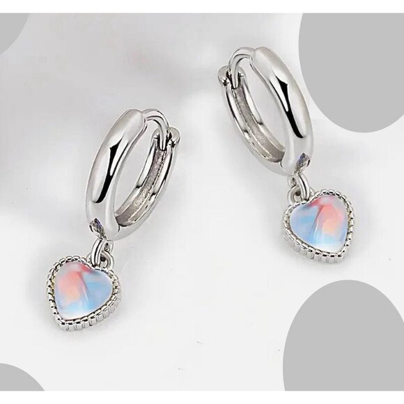 Sterling Silver Moonstone Heart Earrings - Picture 1 of 4
